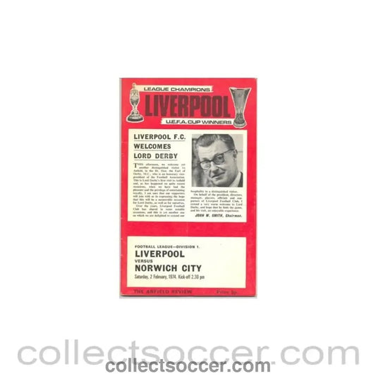 1974 - Liverpool v Norwich City official programme 02/02/1974 - Collect Soccer