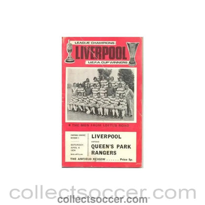 1974 - Liverpool v Queen's Park Rangers official programme 06/04/1974 - Collect Soccer