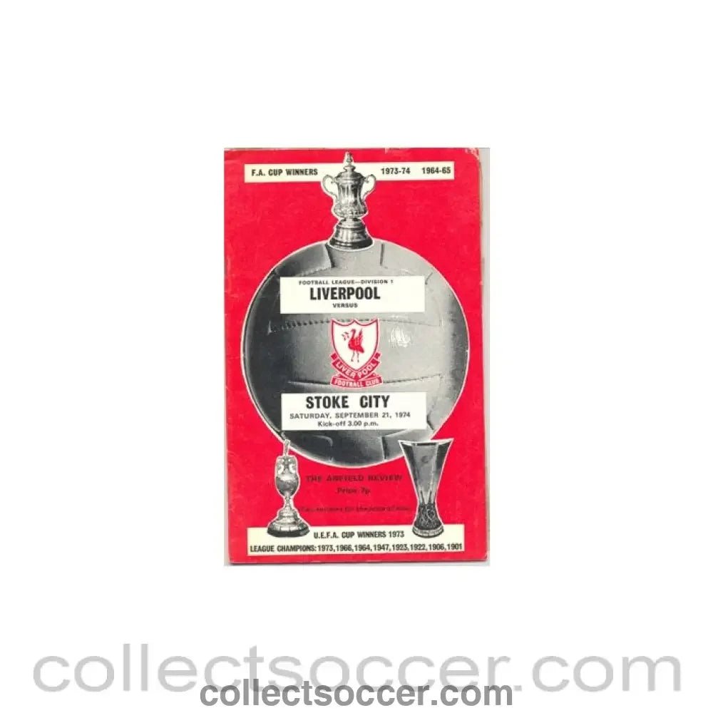 1974 - Liverpool v Stoke City official programme 21/09/1974 - Collect Soccer