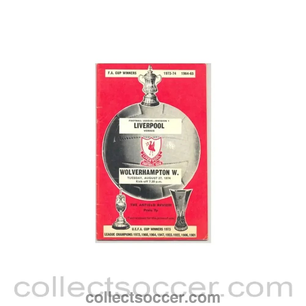 1974 - Liverpool v Wolverhampton W. official programme 27/08/1974 - Collect Soccer