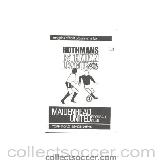 1974 - Maidenhead v Staines Town official programmes 27/01/1974 - Collect Soccer