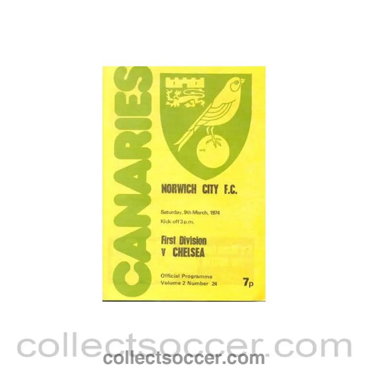 1974 - Norwich City vChelsea official programme 09/03/1974