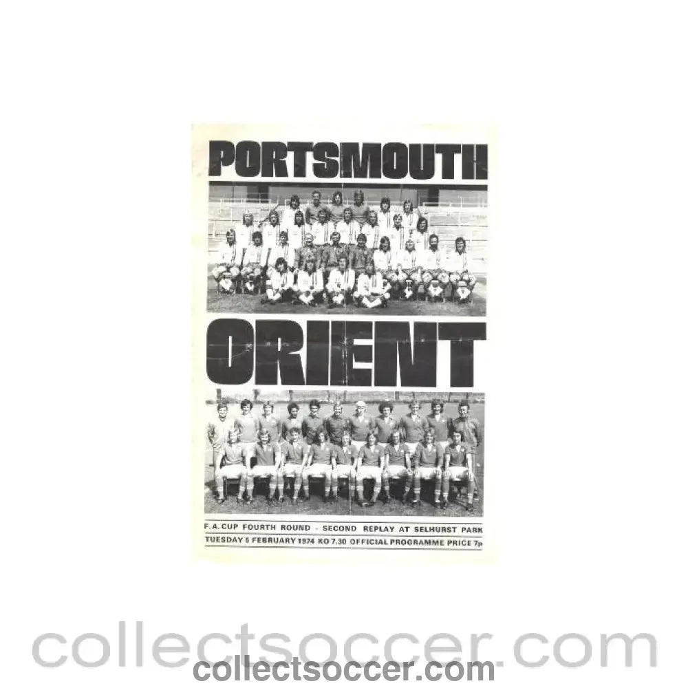 1974 - Portsmouth v Orient official programme 05/02/1974 - Collect Soccer
