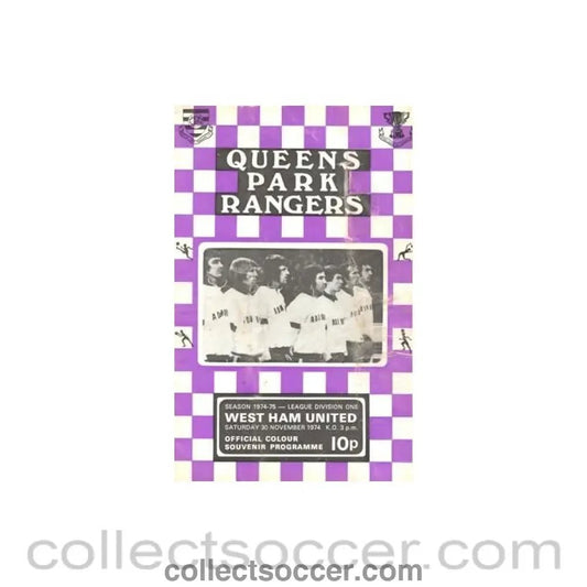 1974 - Queen's Park Rangers v West Ham United official programme 30/11/1974 Football League Cup - Collect Soccer