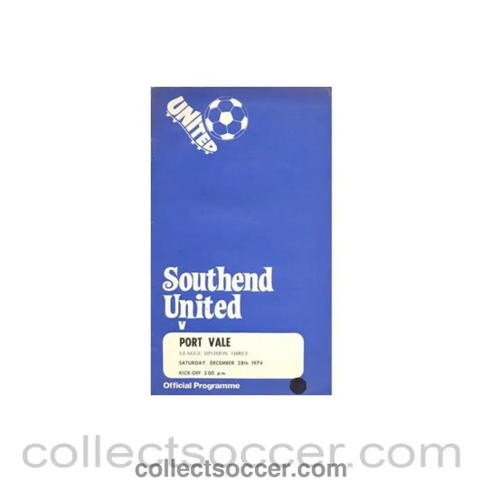 1974 - Southend United v Port Vale official programme 28/12/1974 Football League - Collect Soccer
