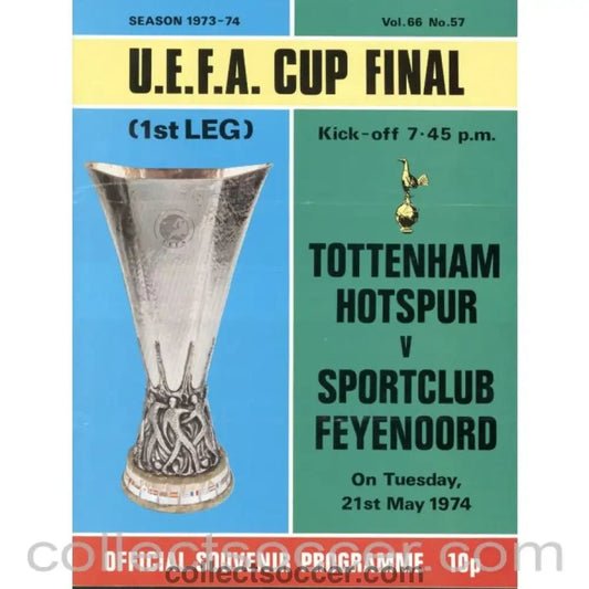 1974 UEFA Cup FInal 1st Leg Programme Tottenham Hotspur v Feyenoord - Collect Soccer