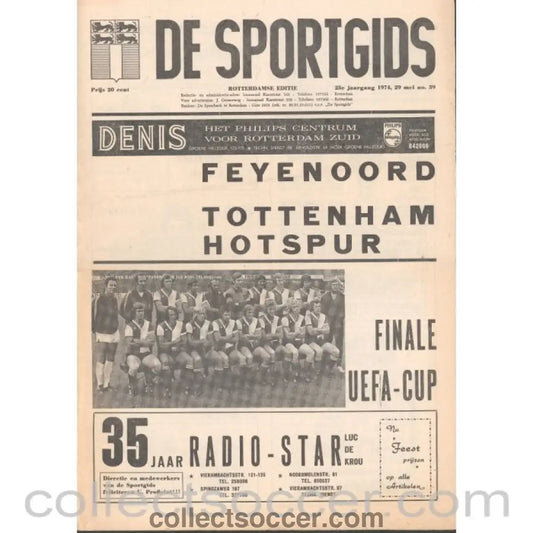 1974 UEFA Cup Final Official Programme De Sportsgids Issue Feyenoord v Tottenham Hotspur - Collect Soccer