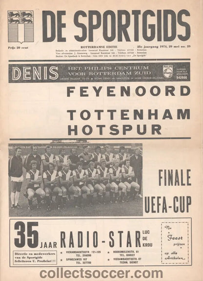 1974 UEFA Cup Final Official Programme De Sportsgids Issue Feyenoord v Tottenham Hotspur