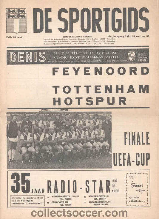 1974 UEFA Cup Final Official Programme De Sportsgids Issue Feyenoord v Tottenham Hotspur