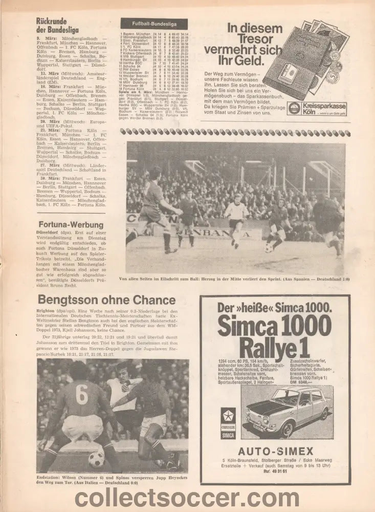 1974 UEFA Cup Quarter Final Koln Cologne v Tottenham Hotspur Official Programme