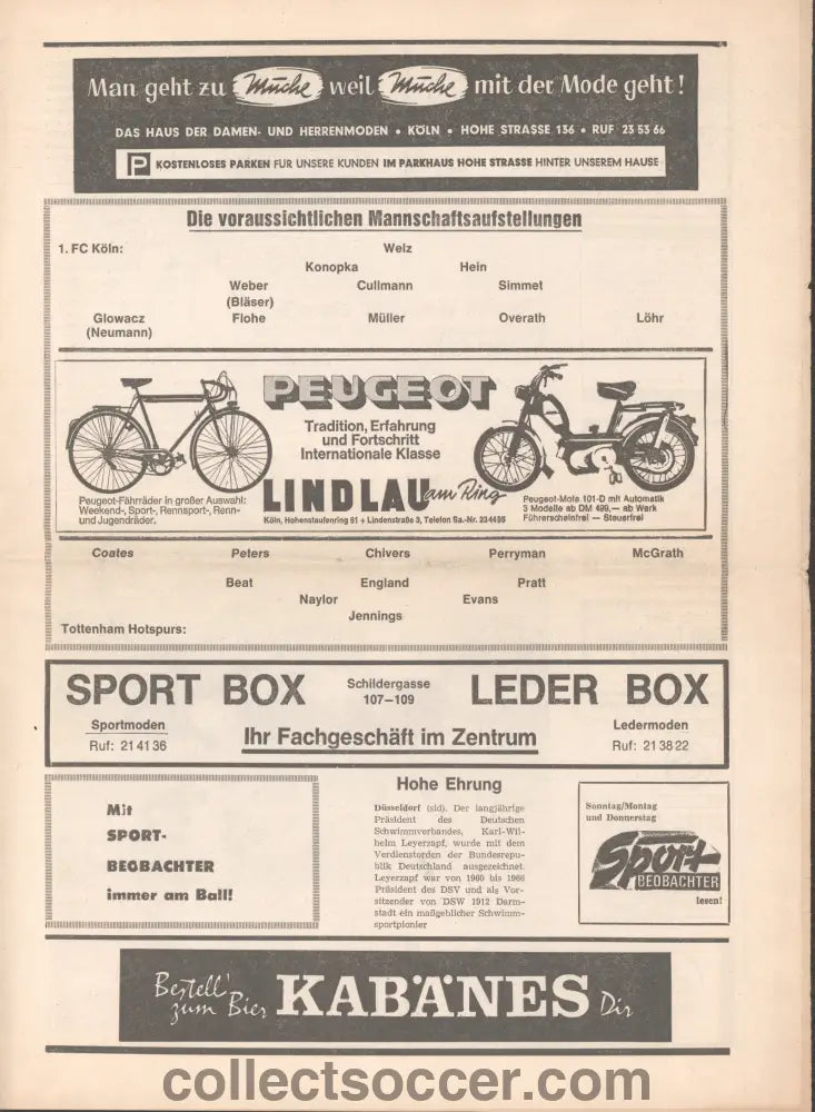 1974 UEFA Cup Quarter Final Koln Cologne v Tottenham Hotspur Official Programme