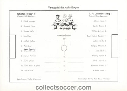1974 UEFA CUP Semi Final Lokomotive Leipzig v Tottenham Hotspur Programme