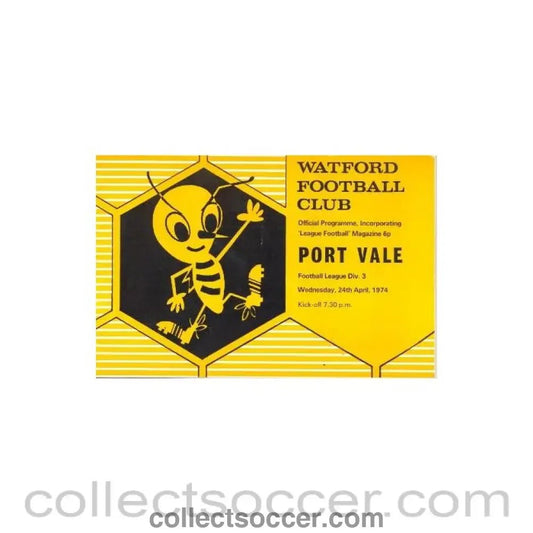 1974 - Watford v Port Vale official programme 24/04/1974 - Collect Soccer
