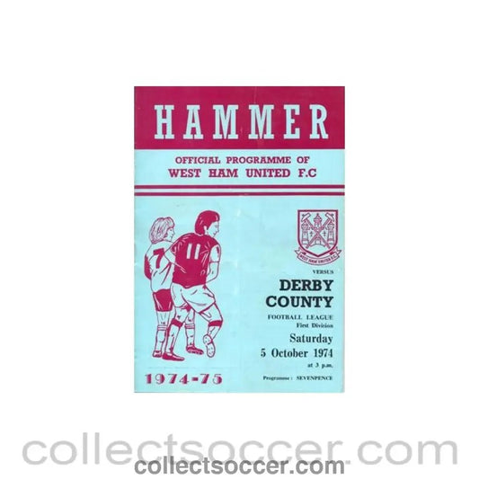 1974 - West Ham United v Derby County official programme 05/10/1974 Football League - Collect Soccer