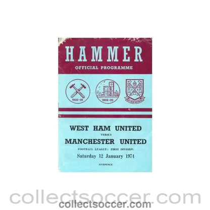 1974 - West Ham United v Manchester United official programme 12/01/1974 - Collect Soccer