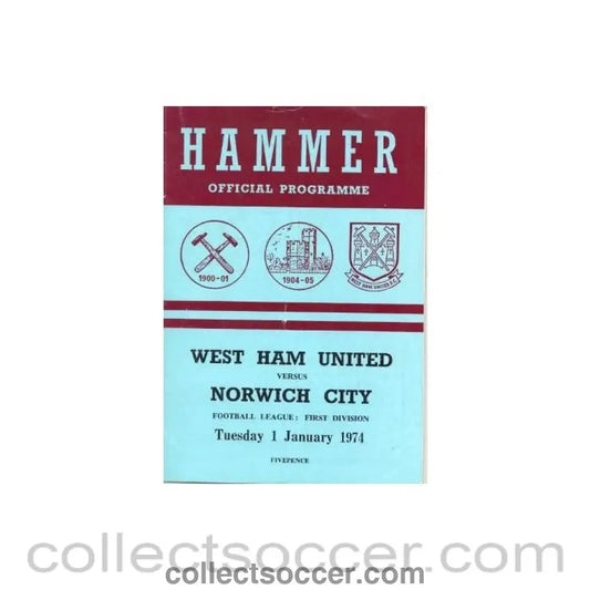 1974 - West Ham United v Norwich City official programme 01/01/1974 League - Collect Soccer