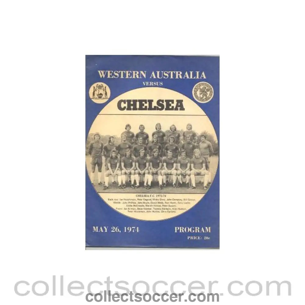 1974 - Western Australia vChelsea official programme 26/05/1974