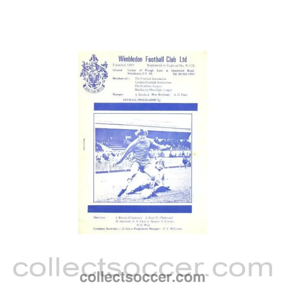 1974 - Wimbledon v Cheshunt official programme 26/10/1974 - Collect Soccer
