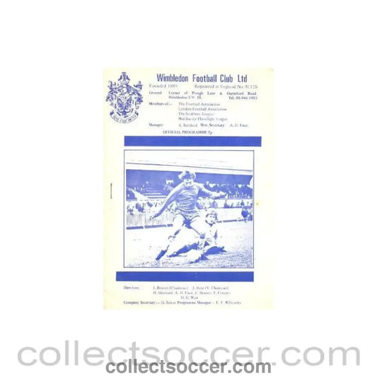 1974 - Wimbledon v Cheshunt official programme 26/10/1974 - Collect Soccer