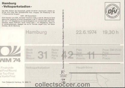1974 World Cup Postcard East Germany v West Germany played in Hamburg 22/6/1974