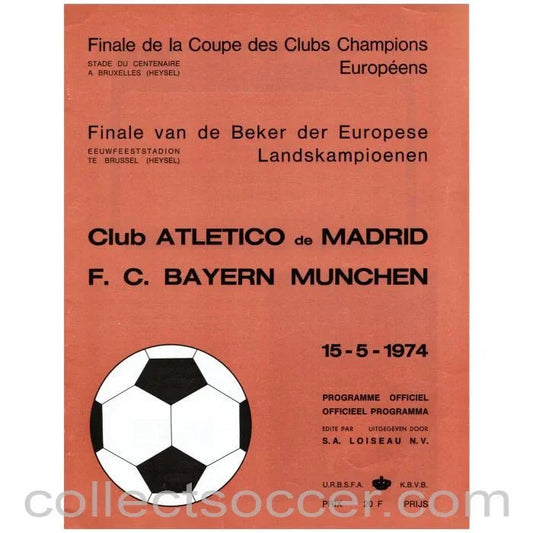 1974 European Cup Final Atletico Madrid v Bayern Munich Official Programme - Collect Soccer