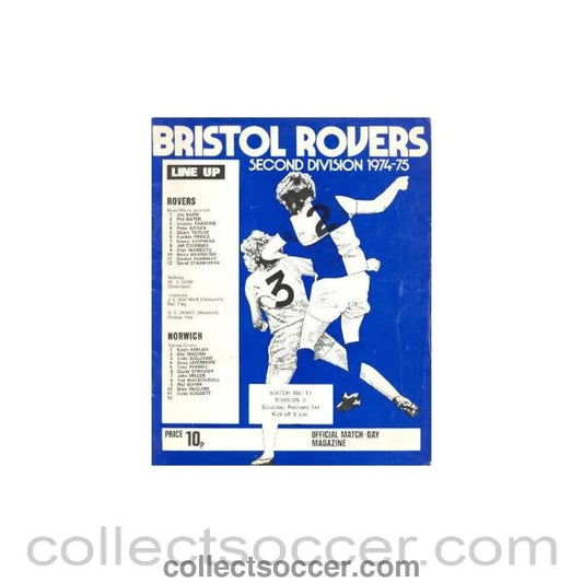 1975 - Bristol Rovers v Norwich official programme 01/02/1975 Football League - Collect Soccer