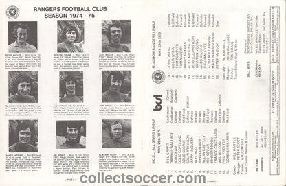 1975 British Columbia All Stars v Glasgow Rangers Official Programme