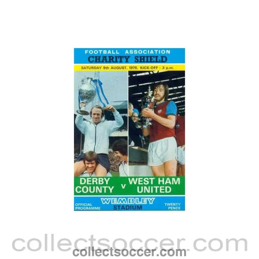 1975 Charity Shield Official Programme Derby v West Ham United - Collect Soccer