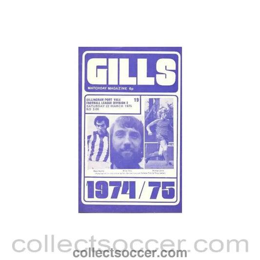 1975 - Gillingham v Port Vale official programme 22/03/1975 Football League - Collect Soccer