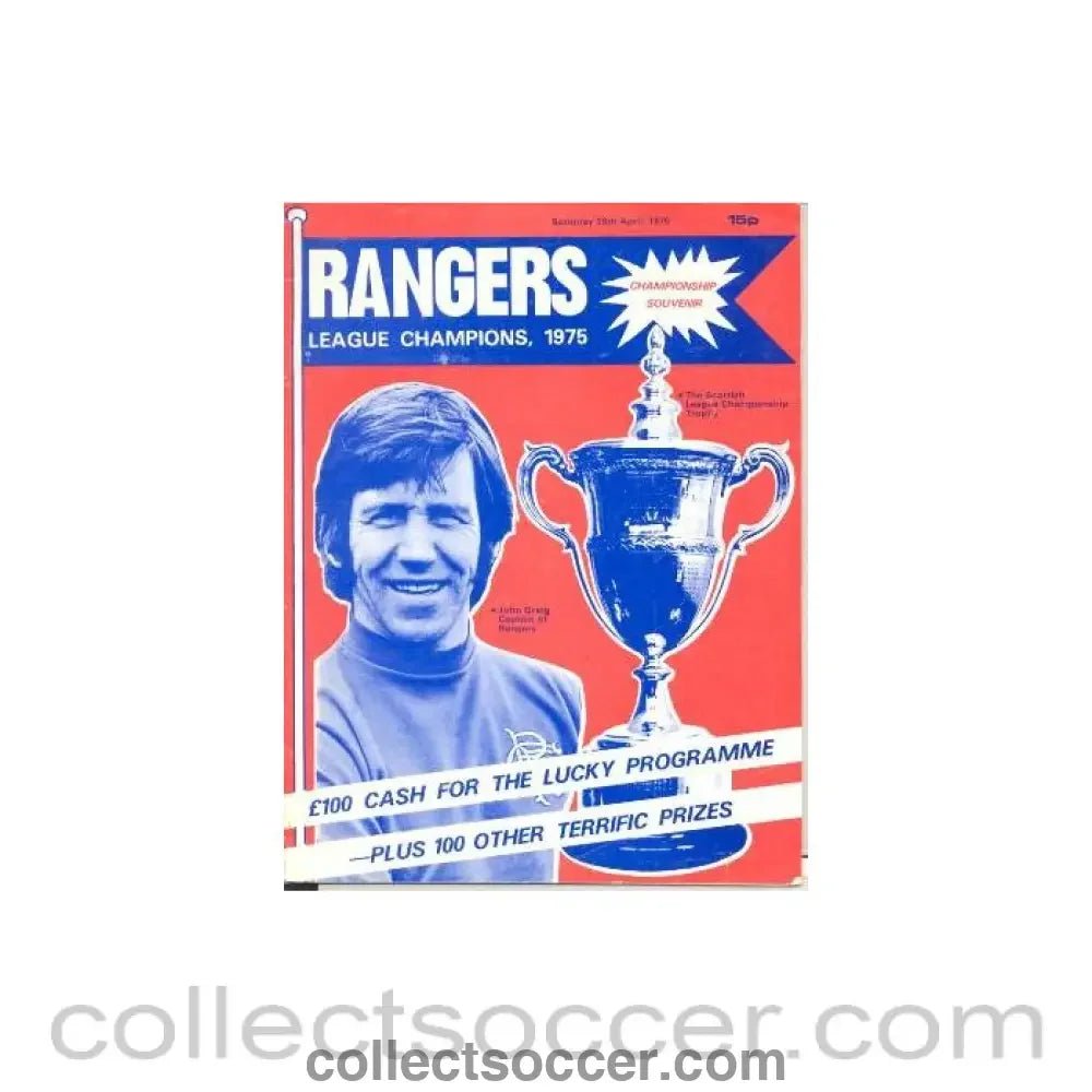 1975 - Glasgow Rangers v Airdrie official programme 26/04/1975 Scottish League - Collect Soccer
