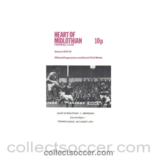 1975 - Heart of Midlothian v Aberdeen official programme 20/09/1975 - Collect Soccer