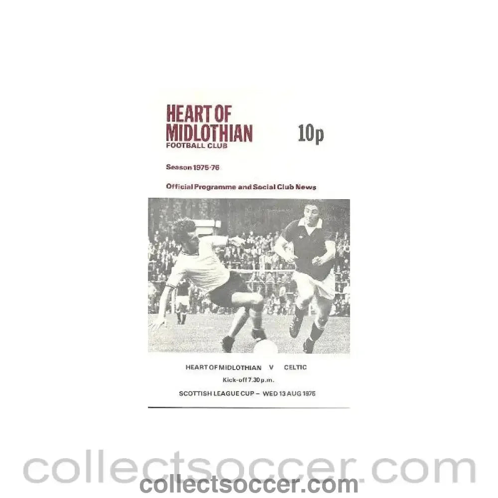 1975 - Heart of Midlothian v Celtic official programme 13/08/1975 - Collect Soccer