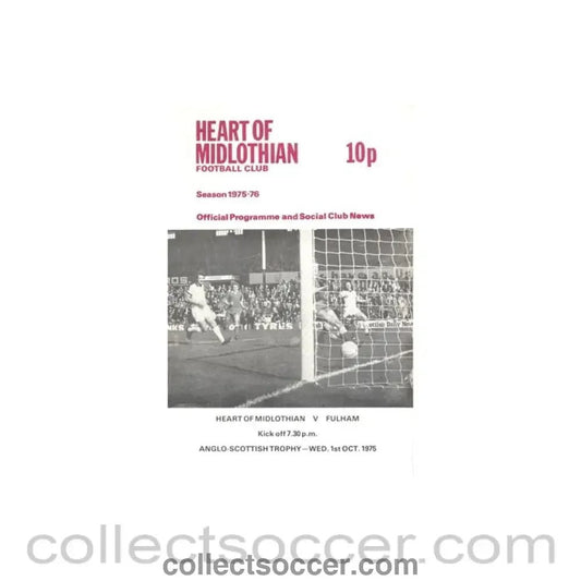 1975 - Heart of Midlothian v Fulham official programme 01/10/1975 - Collect Soccer