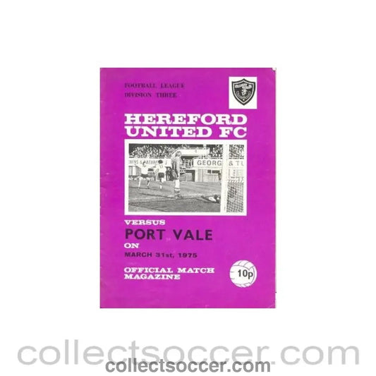 1975 - Hereford United v Port Vale official programme 31/03/1975 Football League - Collect Soccer