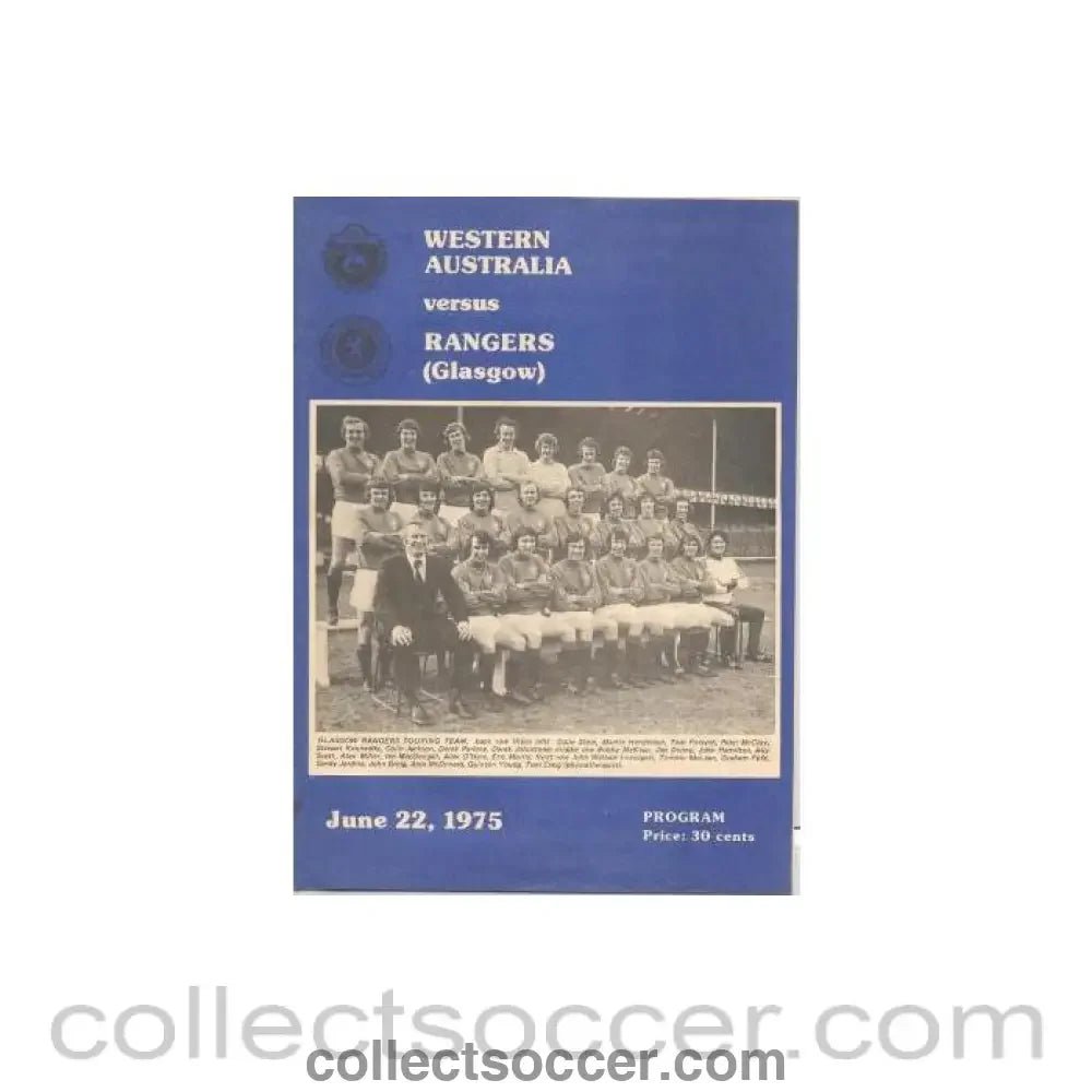 1975 - In Australia - Western Australia v Glasgow Rangers official programme 22/06/1975 - Collect Soccer