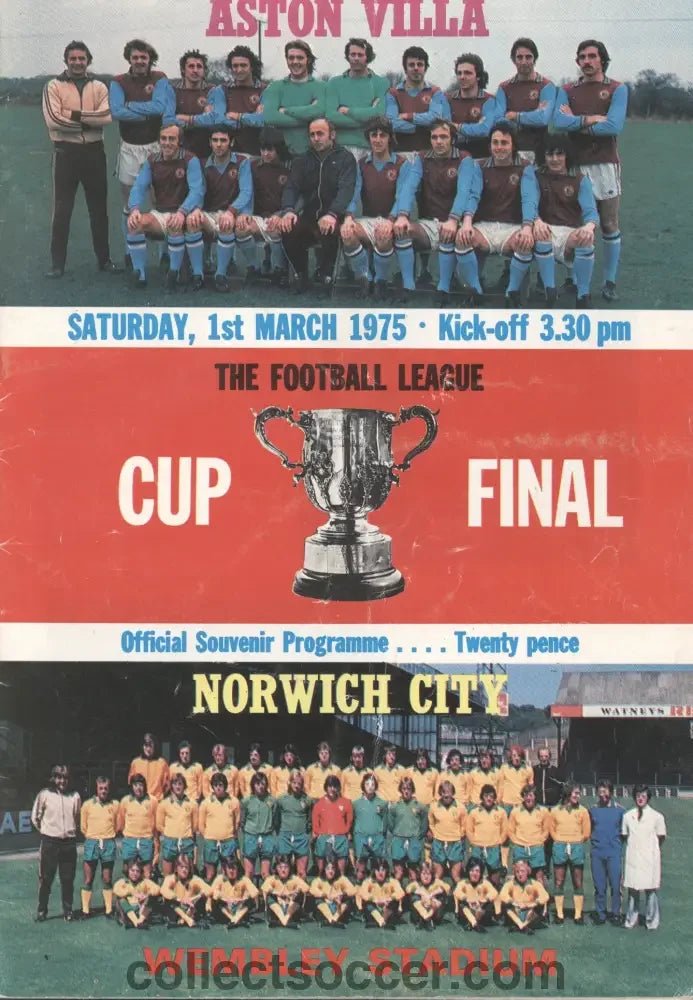 1975 League Cup Final Programme Aston Villa v Norwich City - Collect Soccer