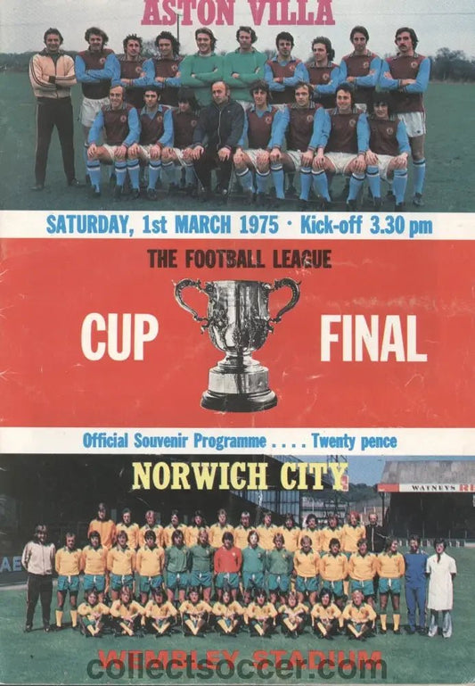1975 League Cup Final Programme Aston Villa v Norwich City - Collect Soccer