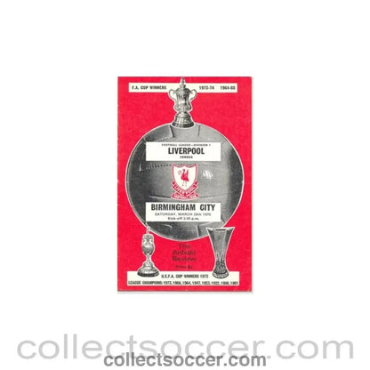 1975 - Liverpool v Birmingham City official programme 29/03/1975 - Collect Soccer