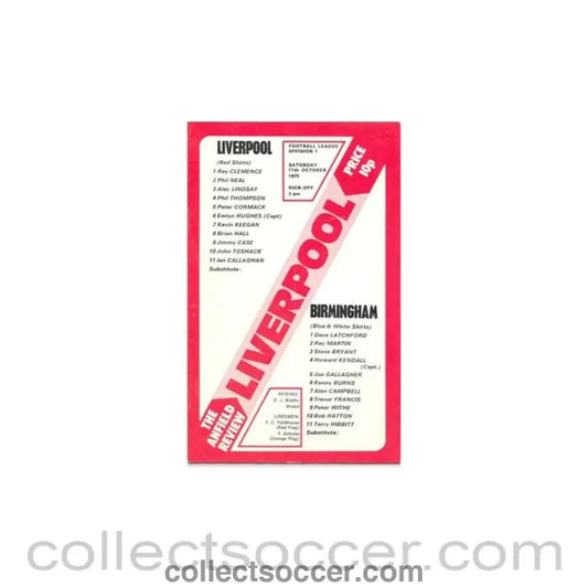 1975 - Liverpool v Birmingham official programme 11/10/1975 - Collect Soccer