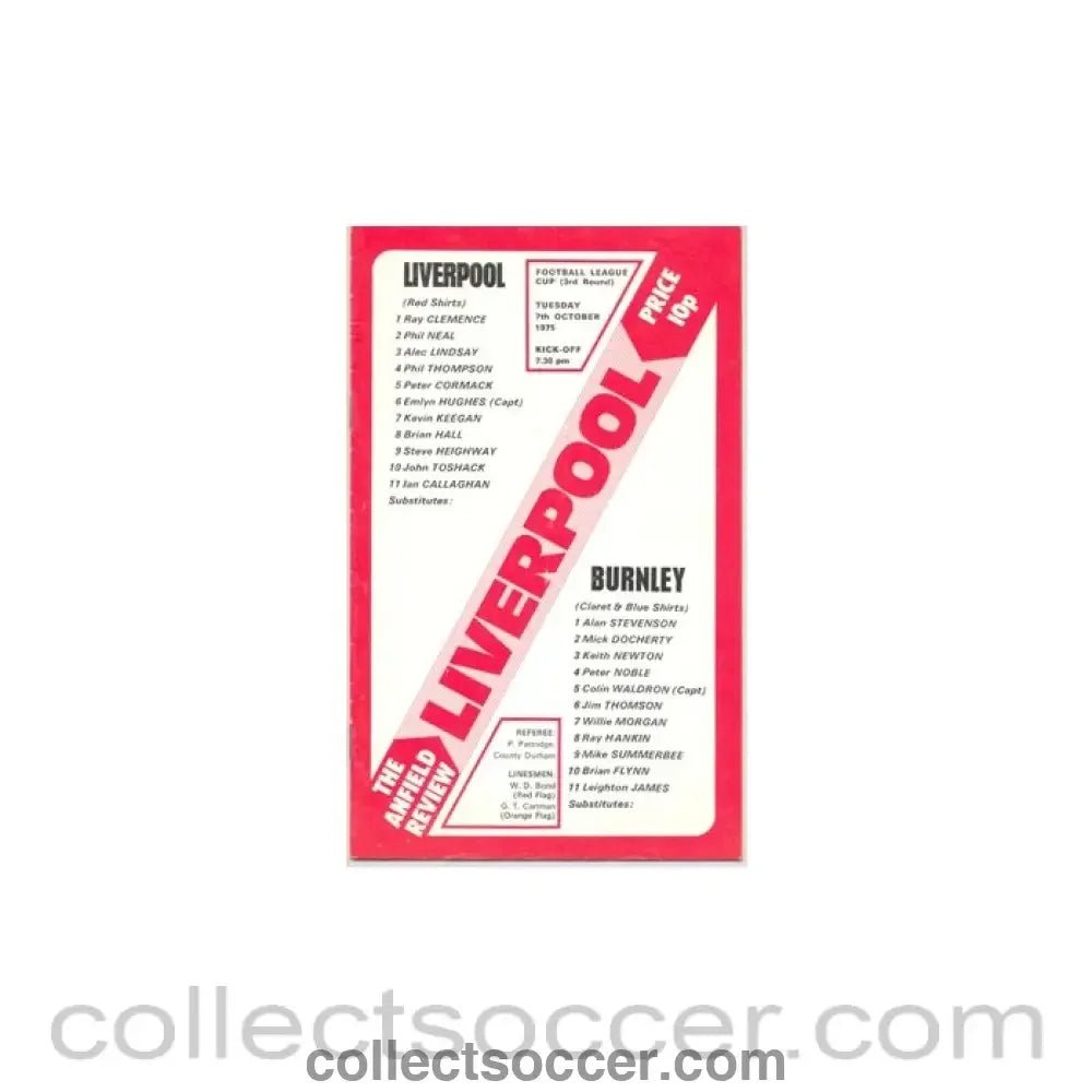 1975 - Liverpool v Burnley official programme 07/10/1975 - Collect Soccer