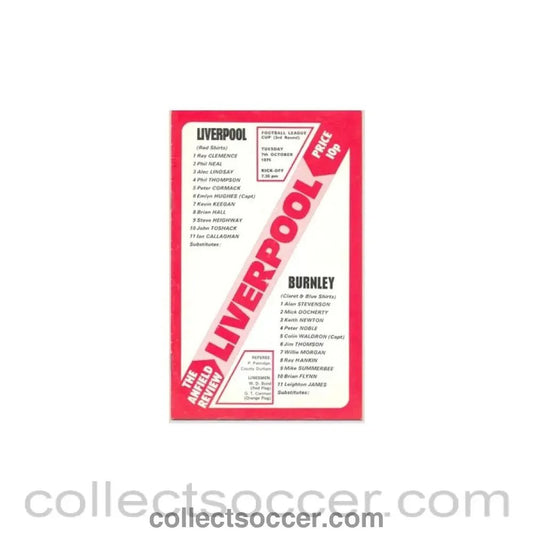 1975 - Liverpool v Burnley official programme 07/10/1975 - Collect Soccer