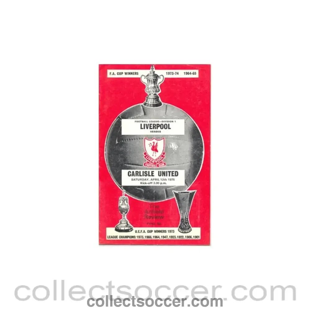 1975 - Liverpool v Carlisle United official programme 12/04/1975 - Collect Soccer
