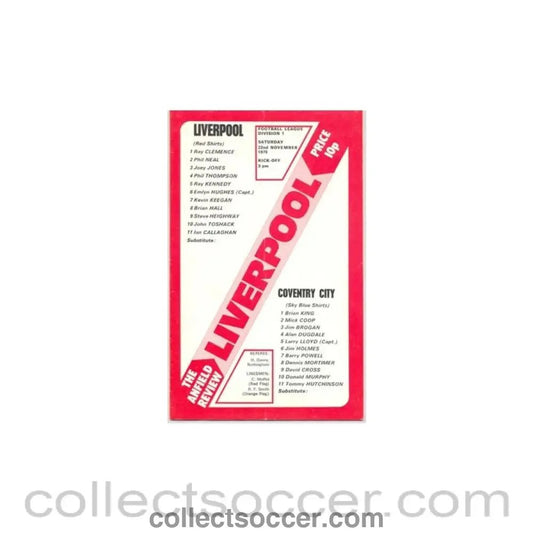 1975 - Liverpool v Coventry City official programme 22/11/1975 - Collect Soccer