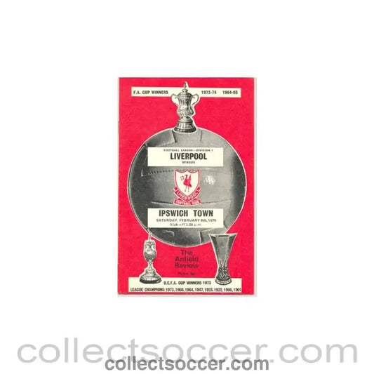 1975 - Liverpool v Ipswich Town official programme 08/02/1975 - Collect Soccer