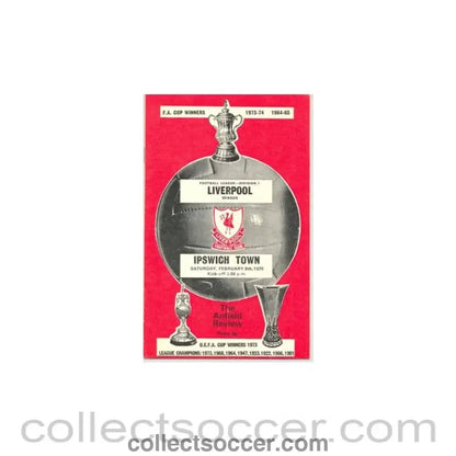 1975 - Liverpool v Ipswich Town official programme 08/02/1975 - Collect Soccer