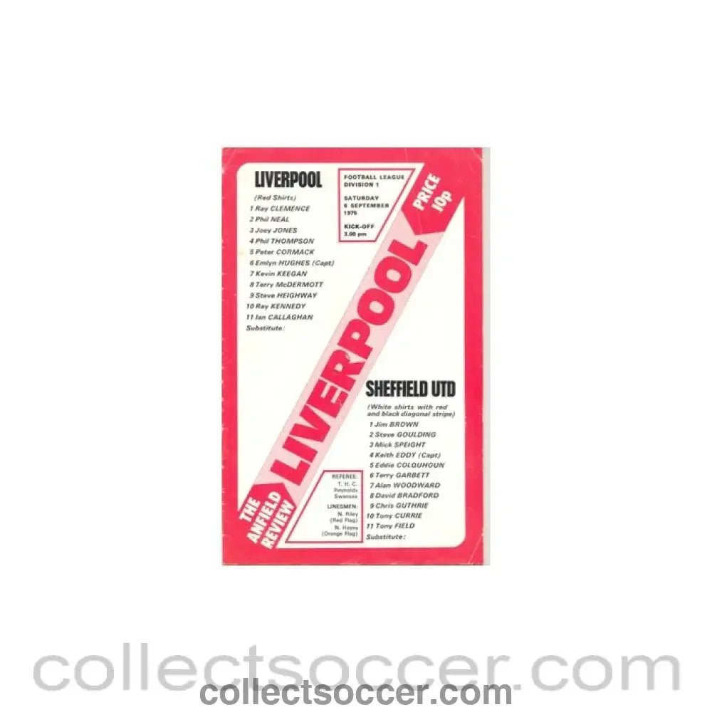 1975 - Liverpool v Sheffield United official programme 06/09/1975 - Collect Soccer