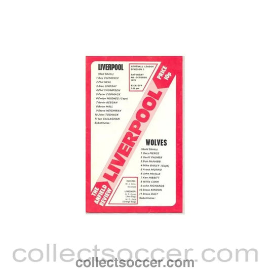 1975 - Liverpool v Wolverhampton Wanderers official programme 04/10/1975 - Collect Soccer