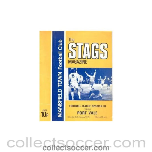 1975 - Mansfield Town v Port Vale official programme 03/01/1975 Football League Cup - Collect Soccer