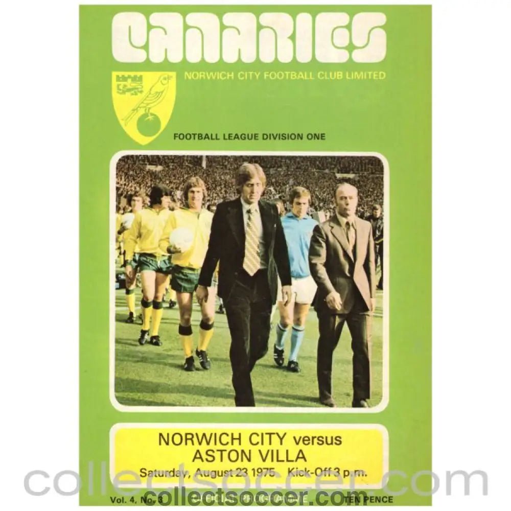 1975 Norwich City v Aston Villa Football Programme - Collect Soccer