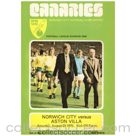 1975 Norwich City v Aston Villa Football Programme - Collect Soccer